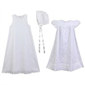 VTG Tiny Tots Original White Embroidered Christening Baptism Gown Slip Bonnet